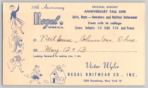 Cartolina pubblicitaria ~Regal Knitwear Co.~ New York City New York - Foto 1 di 2