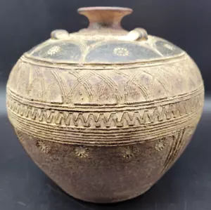 EARLY MEXICAN OR EAST ASIAN EARTHENWARE POTTERY SEED POT GLOBULAR CLAY VESSEL - Picture 1 of 7