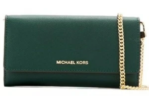 Nuova borsa a tracolla Michael Kors messenger pelle a grana trasversale verde multicatena - Foto 1 di 3