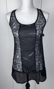 BKE Boutique Black Lace Sequin Sleeveless Tank Blouse Size Small Nylon Spandex - Picture 1 of 6