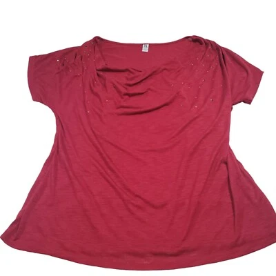 Hybrid Short Sleeve Top Rhinestone Embellished Red Size 3X - Image 1 of 4