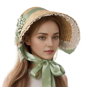 Victorian Women Poke Bonnet Hat with Florals Classic Lolita Hat Tea Party - Picture 1 of 25