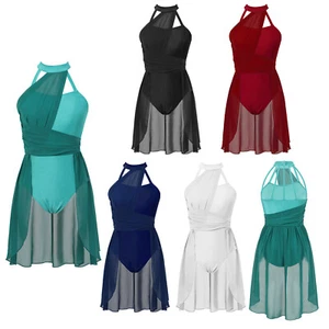Lyrical Women Adults Dance Dress Asymmetrical Skirt Modern Leotard Dress AU - Picture 1 of 38