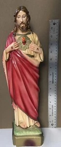 SELTEN Vintage Heiliges Herz Jesu Kreidegeschirr 17 Zoll Statue Italien - Bild 1 von 9