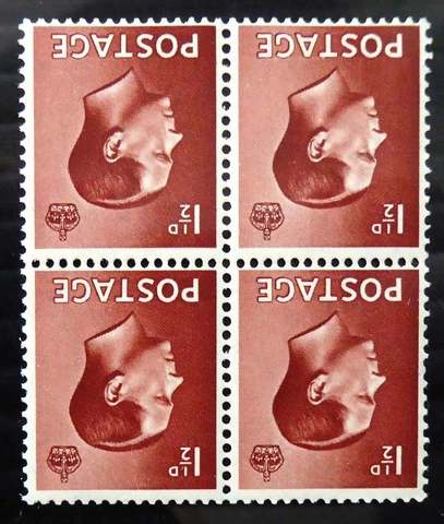 GB 1936 Ed.VIII - 1½d Inverted/WMK U/M Block of 4 GD522 Cover