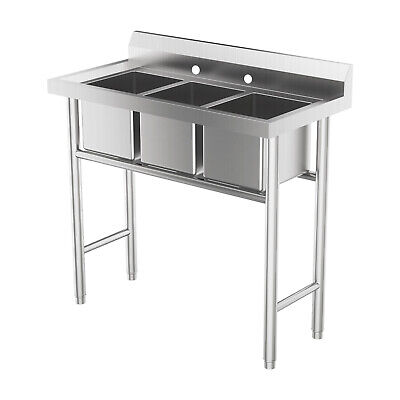 Commercial 304 Stainless Steel Sink For Restaurant, 3 Compartment Laundry Sink • 279.99$