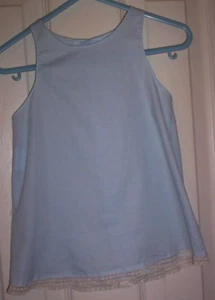 BABY GIRL~REMEMBERING NGUYEN~BLUE COTTON BUTTON BACK SLIP/ECRU LACE HEMLINE 9MO - Picture 1 of 3