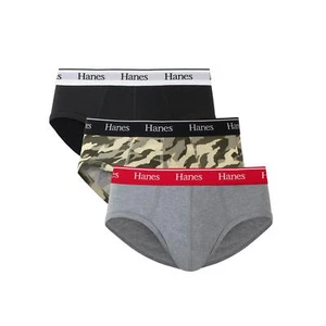 Hanes Men's Brief Moisture Wicking Stretch Cotton 3-Pack Black, Camo, Grey Small - Picture 1 of 8