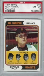 Tarjeta de béisbol 1974 Topps #78 Charlie Fox, Gigantes de San Francisco clasificación PSA 8 - Imagen 1 de 1