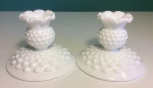 Vintage 2er Set Kerzenständer Fenton Hobnail Milchglas - Bild 1 von 6