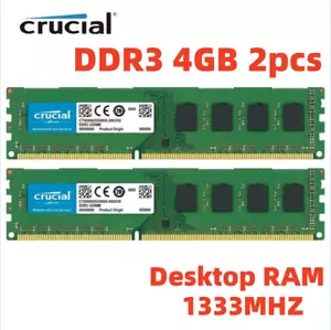 CRUCIAL DDR3 1333 MHz 8GB 2 x 4GB PC3-10600 Desktop 240Pin DIMM Memory RAM 8G 4G - Picture 1 of 6