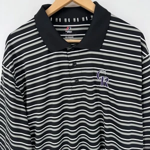 Colorado Rockies MLB Polo Shirt 2XL Black Striped Golf Majestic Performance - Picture 1 of 7