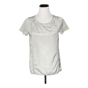 Lauren Conrad Eyelet Lace Trim Top Size S Gray Short Sleeve Minimalist Keyhole - Picture 1 of 13