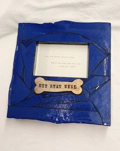 NEW Stained Glass MOSAIC Frame Pet Therapy Service Dog SIT STAY HEAL Signed OOAK - Picture 1 of 9