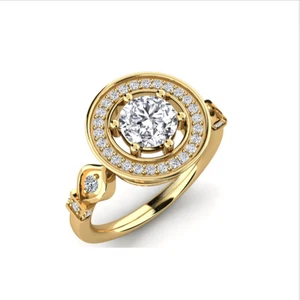 Round Cut Diamond Halo Engagement Ring 18k Yellow Gold IGI Lab Grown 1.25 Ct VS1 - Picture 1 of 9