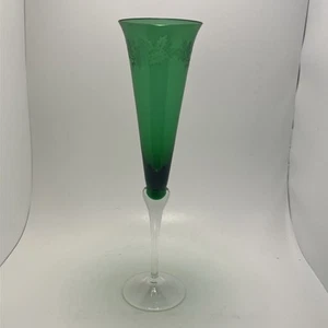 Lenox Holiday Gems Emerald Toasting Flute Champagne Glass 11" Etched Holly - Picture 1 of 5