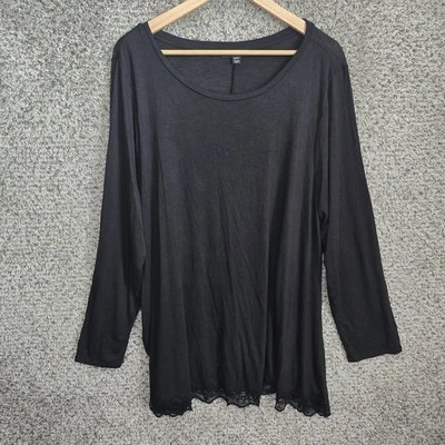 Lane Bryant Top Womens Plus 22/24 Black Lace Hem Long Sleeve Tee Casual - Image 1 of 4