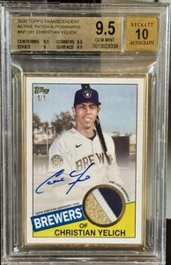 2020 Topps Transcendent Christian Yelich Autograph Patches 1/1 GM MT 9.5 Brewers - Picture 1 of 3