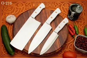 JAPANESE STEEL EXQUISITE QUAILTY, CHEF SET, ONE OF KIND, WHITE RESIN - O-216 - Picture 1 of 5