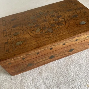 Vintage Brass Inlaid Wooden. Ox - Picture 1 of 8