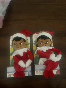 New Elf on the Shelf Christmas Plushee Pals Girl & Boy Dark Skin, Brown Eyes - Picture 1 of 5