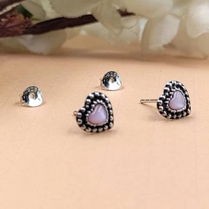 Pink Heart Studs Oxidised Heart Unisex Heart Shape Tiny Studs Solid Silver 925 - Picture 1 of 6