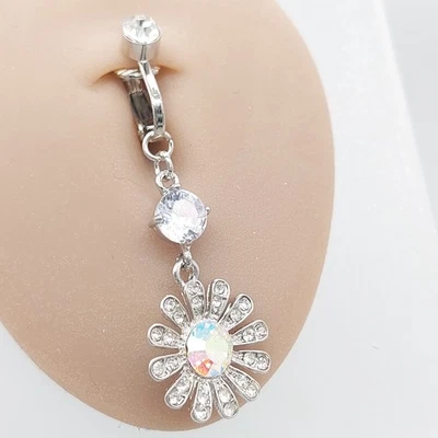 CLIP ON Belly Bars Button Piercing Bar Dangle Navel Body Jewellery Gem Ring Gift - Изображение 1 из 4