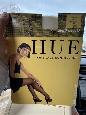 Pantimedias HUE Estilo Años 80 Talla 1 Control Top ENCAJE VID MARFIL PATRÓN NUEVO #6480 90s Foto 1 de 4