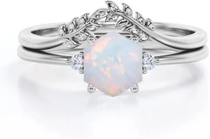 Anillo de compromiso para mujer vintage decoración artística 1,10 quilates ópalo de fuego corte hexagonal - Imagen 1 de 7