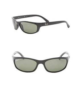 Ray-Ban RB4115 Men’s 57mm Black Wrap Sunglasses Polarized G-15 Lens Italy NWT - Picture 1 of 10