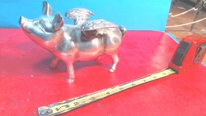 Salvadanaio vintage-ARGENTO PLACCATO zinco fuso-VOLANTE-Monete Salvadanaio - Foto 1 di 9