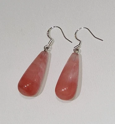 EDELSTEIN OHRHÄNGER ERDBEERQUARZ PERLEN OHRRINGE TROPFEN TRÄNE  - Bild 1 von 3