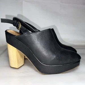 RACHEL COMEY Black Leather Sandals Slingback Wooden Heels Size 7 #35046 - Picture 1 of 11
