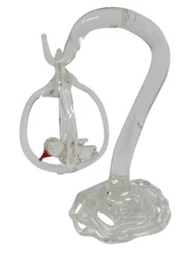 Hand Blown Spun Glass Lampwork Clear Bird Cage & Stand - Picture 1 of 14