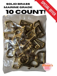 3" solid brass swivel snap hook 1" square hole bolt action, clasp clip 10 count - Picture 1 of 6