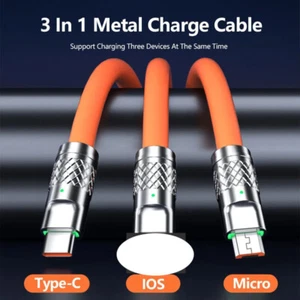 Fast USB Charging Cable Universal 3 in 1 Multi Multiple Cell Phone Charger Cord - Picture 1 of 6