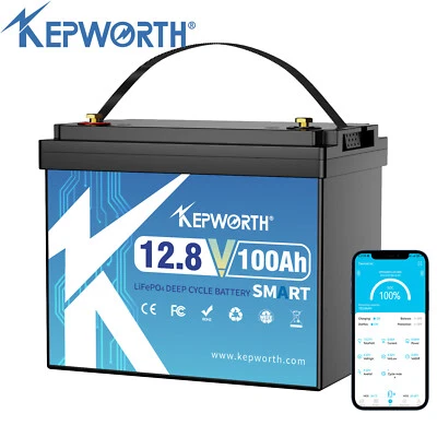 KEPWORTH Batería de litio 12V 100AH LiFePO4 Bluetooth BMS batería autocaravana sistema solar RV
