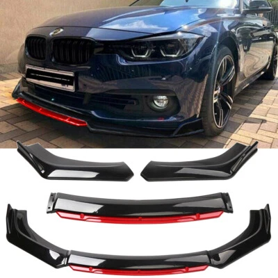 Gloss Black Front Bumper Red Lip Splitter Spoiler For 3 Series E30 E46 E90 E91 Foto 1 de 4