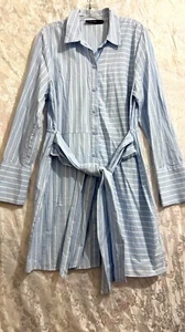 Gorgeous "DECJUBA" Blue Striped Shirt Dress Size 14 - Picture 1 of 5