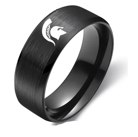 New Michigan State Spartans Black Stainless Steel Engraved Ring Sizes 6-13 Cover