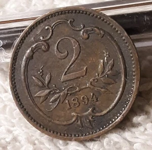 1894 Austrian 2 Heller Coin ,KM2801 ~ Austria WW1 Heavily Circulated Bronze Coin - Picture 1 of 14