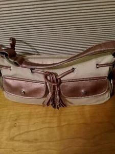 Schultertasche beige Baumwolle Canva/Leder braun schwarz gefüttert DaisyFuentes Vintage - Bild 1 von 11