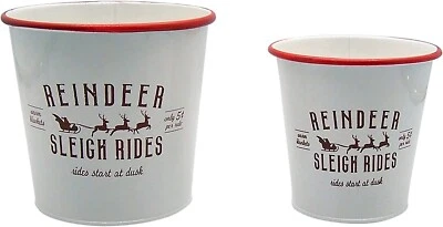 Festive Holiday Metal Storage Bins, White and Red Christmas Buckets, Set of 2 - Image 1 of 2