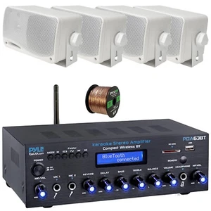 Pyle Bluetooth Home Amplifier Receiver, 4x 3.5" 200W Max 3-Way Mini Box Speakers - Picture 1 of 5