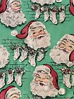 VTG CHRISTMAS WRAPPING PAPER GIFT WRAP SANTA FACE STOCKINGS CHIMNEY NOS