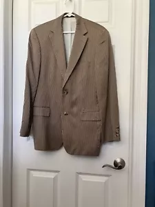 Hugo Boss Mens Sport Coat 42R Tan Stripe Einstein 3 Button Cotton Suit Jacket - Picture 1 of 11