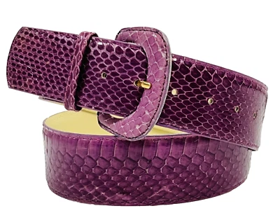 Cinturón de piel exótica vintage de piel de serpiente genuina púrpura violeta de los años 80, M Foto 1 de 4