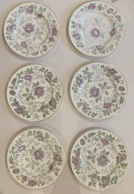 Wedgwood Avon Set 6 Purple Flowers Plates Signed 10.75” Round England Defects - Image 1 of 4