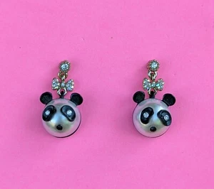 Betsey Johnson Pearl Critters Panda Head Drop Earrings - Picture 1 of 5