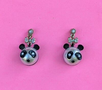 Betsey Johnson Pearl Critters Panda Head Drop Earrings - Image 1 of 4